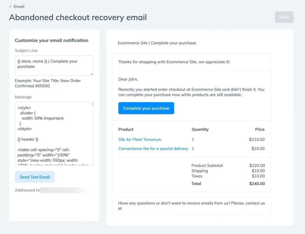 abandoned checkout recovery email in Prodigy